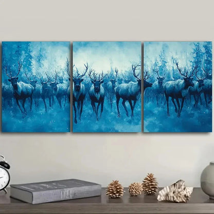 3pcs A herd of reindeer snow art Painting  Wall Art Set Canvas Framed 50x70cm - High Quality Print 100% Australian Made Wall Canvas Ready to Hang - Bella Home Decor
