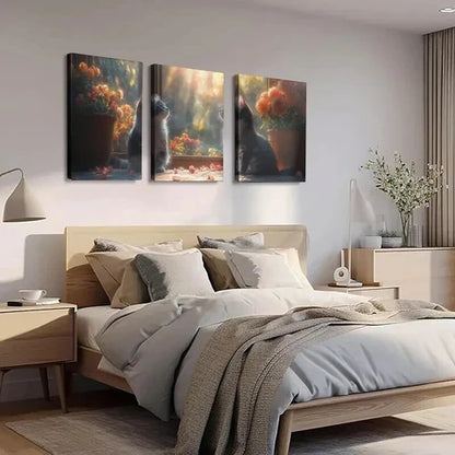 3pcs Serene Feline Next to an Open Window  Set Canvas Unframed - High Quality Print 100% Australian Made Wall Canvas