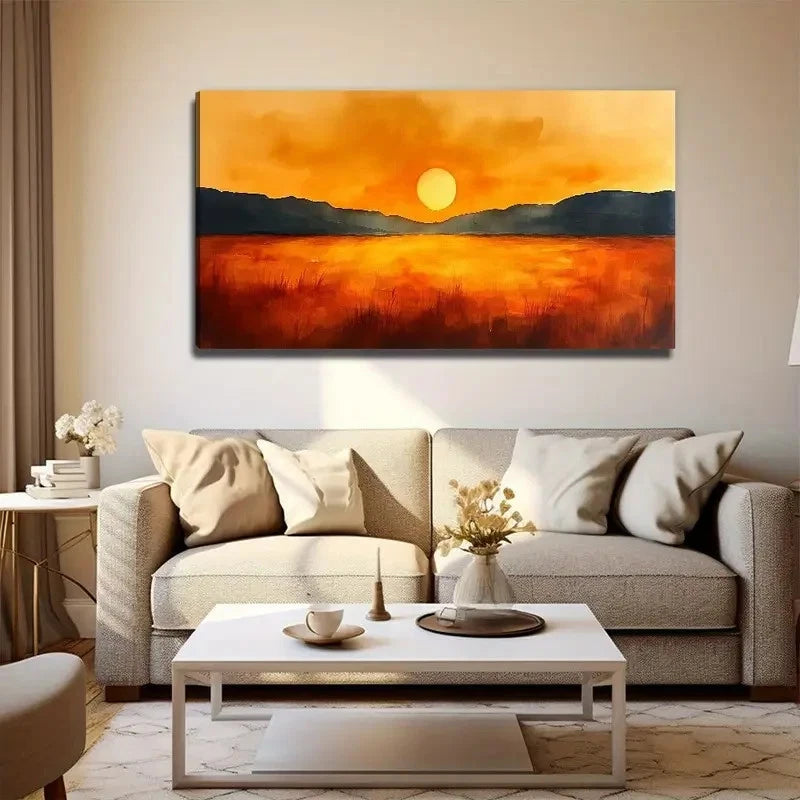 Sunset On The Prairie Wall Art Canvas Office Home Room Framed 120x60cm