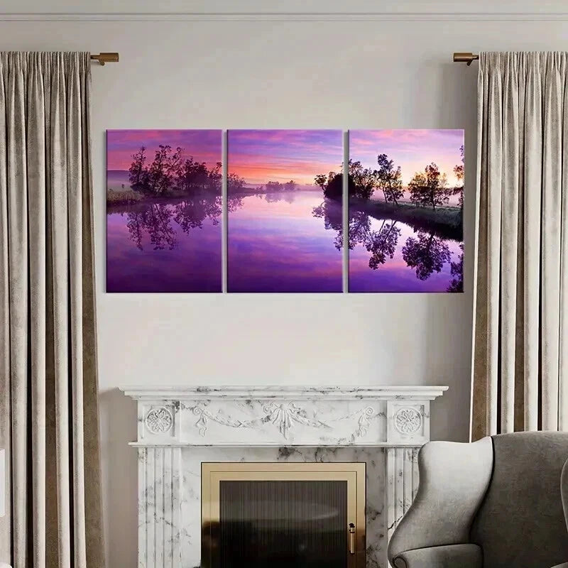 3pcs Natural Landscape Art Sunset Lake Wall Art Set Canvas Framed 40x60cm - High Quality Print 100% Australian Made Wall Canvas Ready to Hang - Bella Home Decor