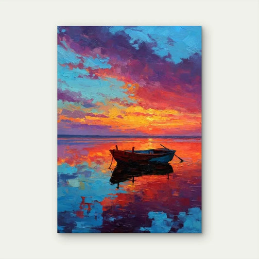 Vibrant Sunset Boat Scene, Nautical 60x90cm Metal Print Ready to Hang