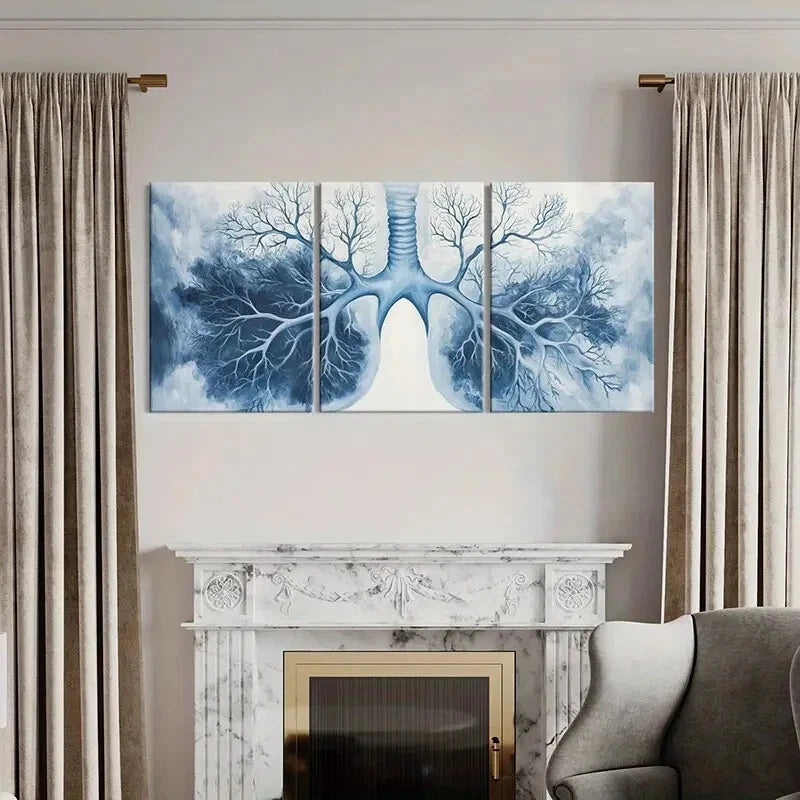 3pcs Lungs Tree Branches Abstract Metal Print Ready to Hang Art - Bella Home Decor