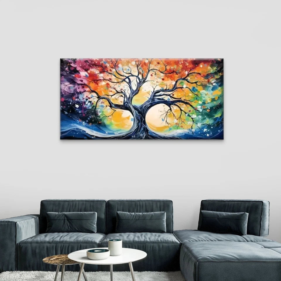 Vibrant Abstract Tree Colorful Wall Art Canvas Office Home Room Framed 120x60cm