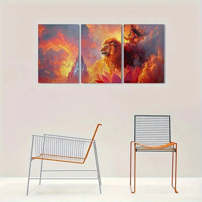 3pcs Holy Lioness Flames Fantasy Metal Print Ready to Hang Art