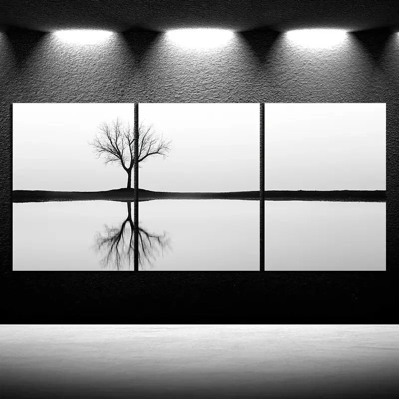 3pcs Reflection of Trees Black & White Metal Print Ready to Hang Art - Bella Home Decor