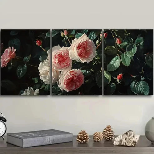 3pcs Oil Painting Roses Design Wonder Perfect Wall Art Set Canvas Unframed - High Quality Print 100% Australian Made Wall Canvas
