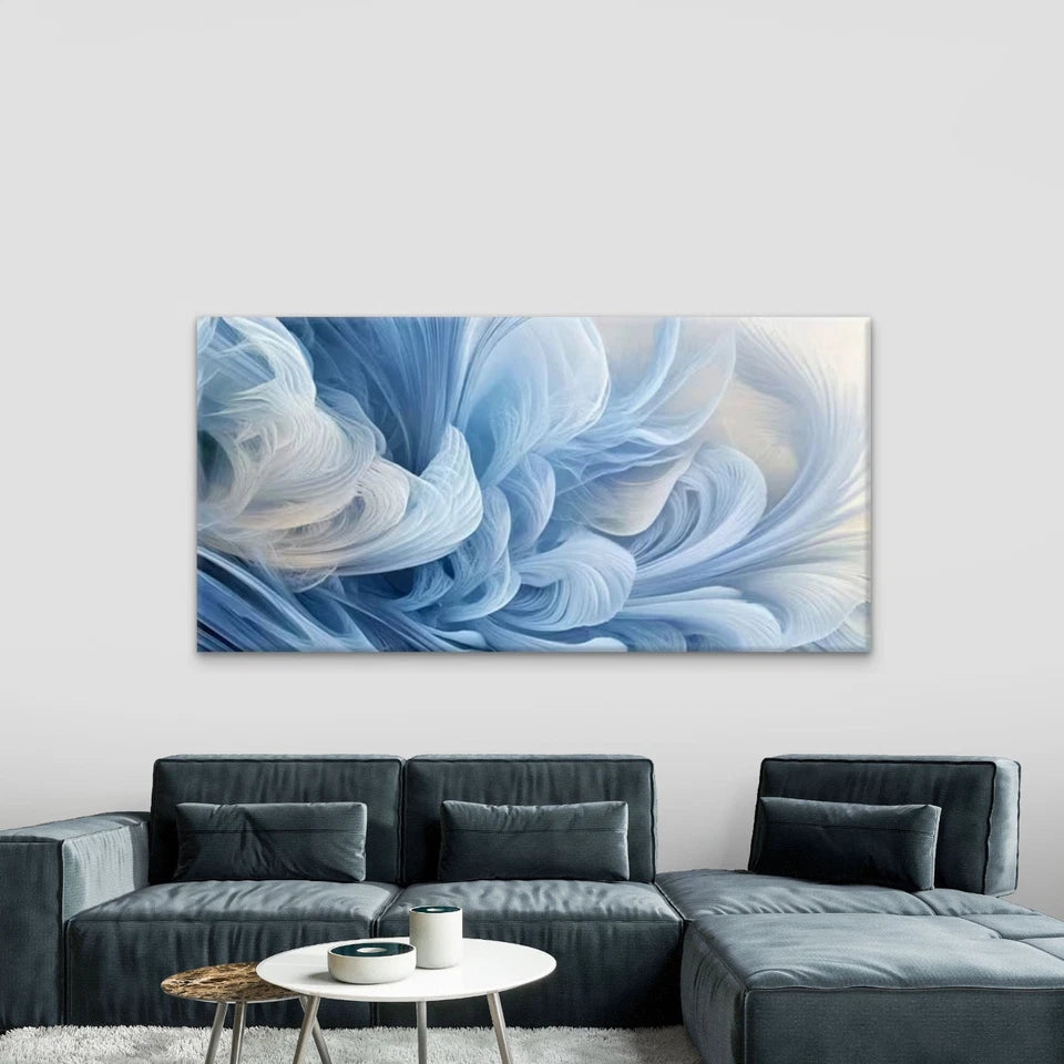 Abstract Blue Fluid Lines Wall Art Canvas Office Home Room Framed 120x60cm