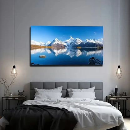 Snow-Capped Mountains Blue Sky Wall Art Canvas Office Home Room Framed 120x60cm