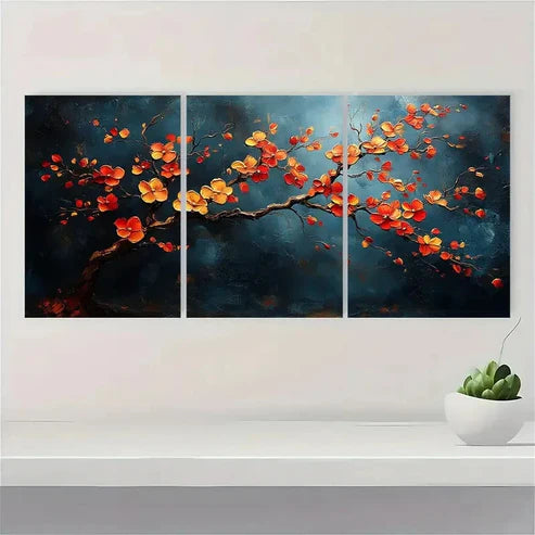 3pcs Golden Plum Blossom Tree DG Wall Art Set Canvas Unframed - High Quality Print 100% Australian Made Wall Canvas