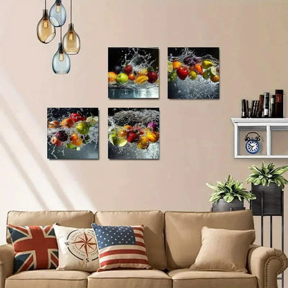 4pcs Fresh Fruits And Vegetables Wall Art Canvas Framed