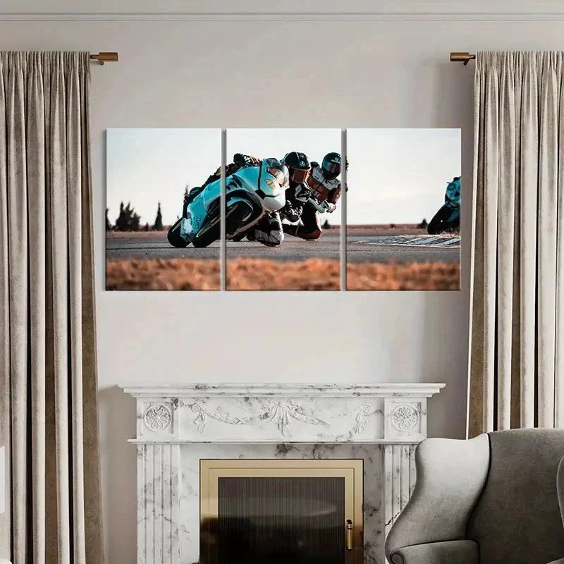 3pcs Professional Rider Motorcycle Racing Wall Art Set Canvas Framed 50x70cm - High Quality Print 100% Australian Made Wall Canvas Ready to Hang