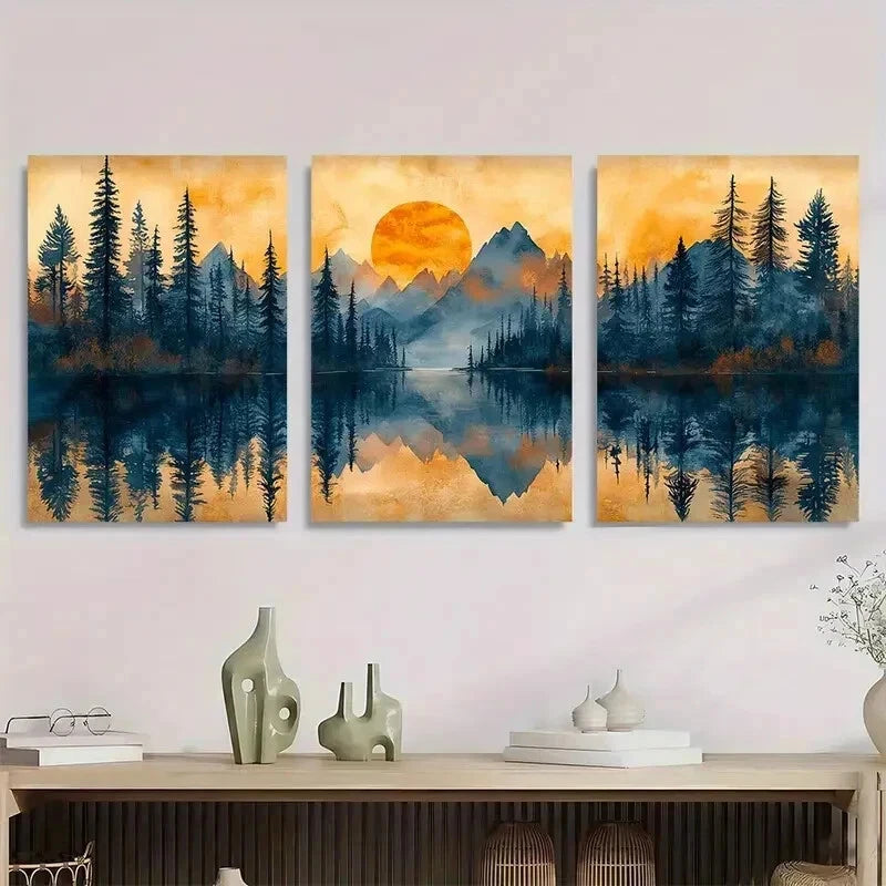3pcs Peaceful Pine Forest Tranquil Perfect Wall Art Set Canvas Framed 60x90cm - High Quality Print 100% Australian Made Wall Canvas Ready to Hang - Bella Home Decor
