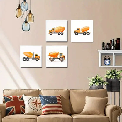 4pcsOrange Construction TrucksWall Art Canvas Framed