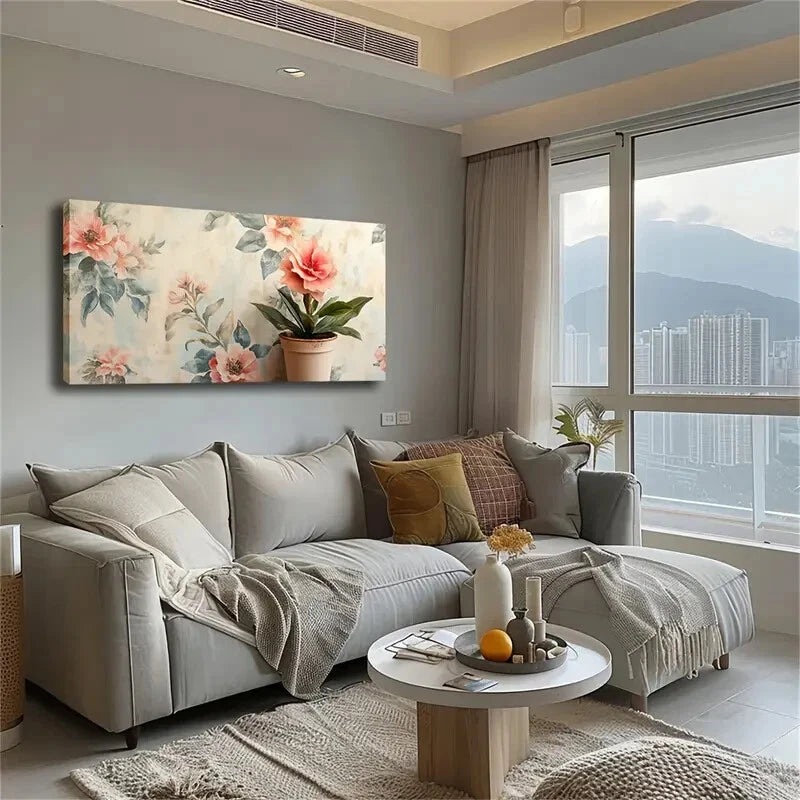 Potted Flowers Greenery Design Wall Art Canvas Office Home Room Framed 120x60cm - Bella Home Decor