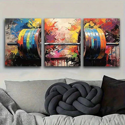 3pcs Colorful Weightlifting Wall Art Set Canvas Unframed - High Quality Print 100% Australian Made Wall Canvas - Bella Home Decor
