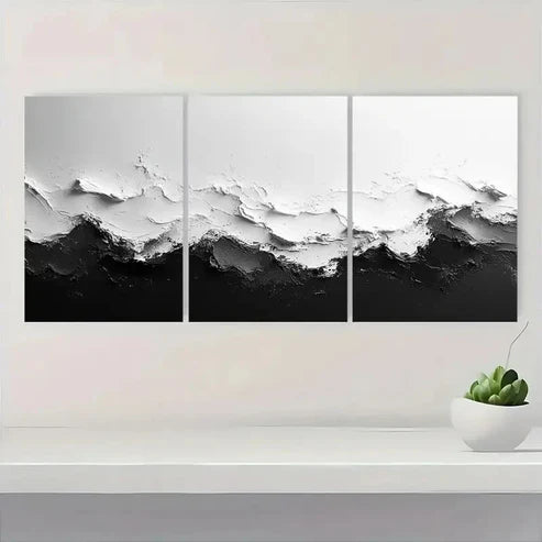 3pcs Black and White Abstract Textured Wall Art Canvas Unframed - High Quality Print 100% Australian Made Wall Canvas - Bella Home Decor