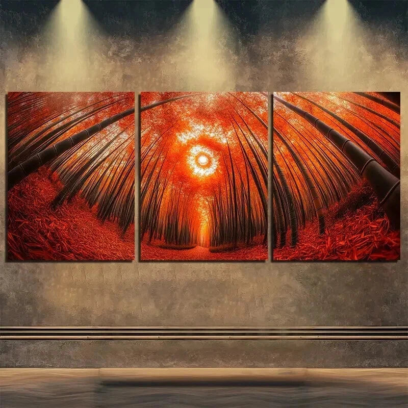 3pcs Autumn Forest Spiraling Down Red Perfect Wall Art Set Canvas Framed 50x70cm - High Quality Print 100% Australian Made Wall Canvas Ready to Hang