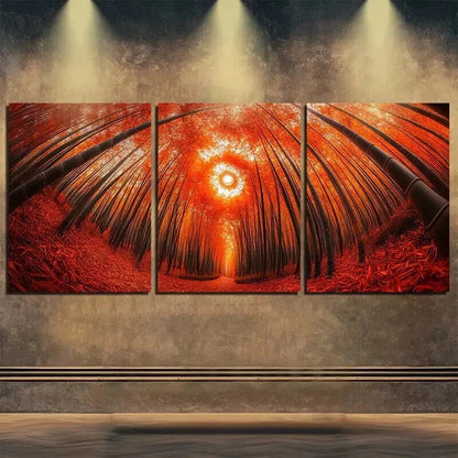 3pcs Autumn Forest Spiraling Down Red Perfect Wall Art Set Canvas Framed 50x70cm - High Quality Print 100% Australian Made Wall Canvas Ready to Hang