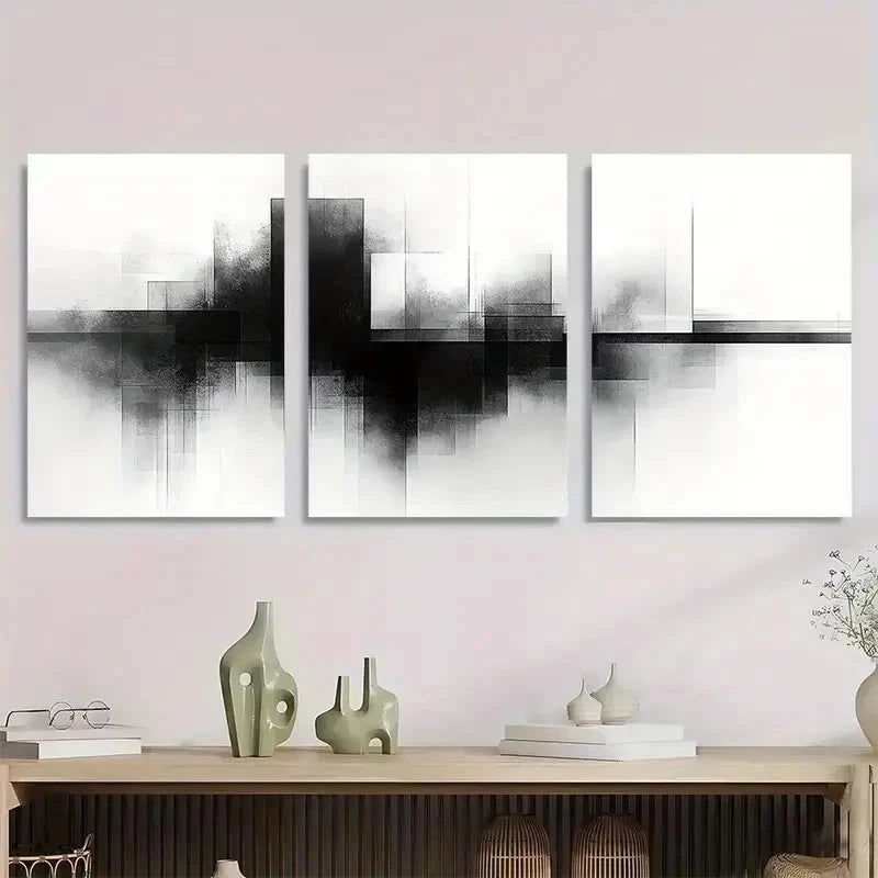 3pcs Black White Industrial Line Pattern Perfect Wall Art Set Canvas Framed 40x60cm - High Quality Print 100% Australian Made Wall Canvas Ready to Hang - Bella Home Decor