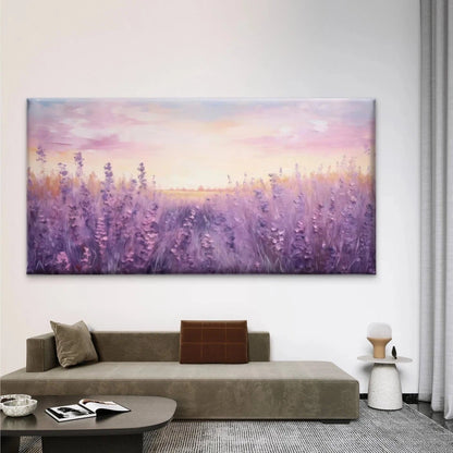 Lavender Flowers Field Wall Art Canvas Office Home Room Framed 120x60cm