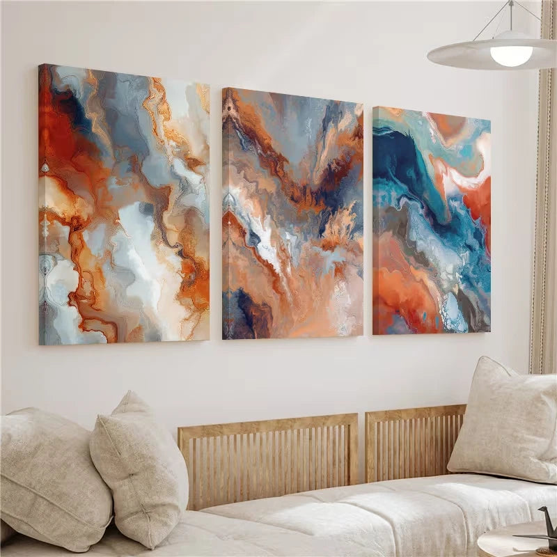 3pcss Abstract Dusty Blue Terracotta Painting Wall Art Set Canvas Framed 40x60cm - High Quality Print 100% Australian Made Wall Canvas Ready to Hang