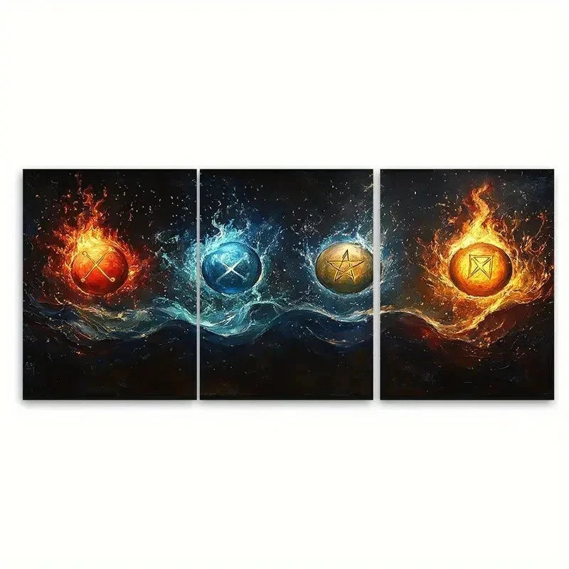 3pcs Four Elements Earth Symbols RI  Wall Art Set Canvas Framed 50x70cm - High Quality Print 100% Australian Made Wall Canvas Ready to Hang - Bella Home Decor