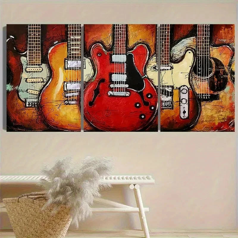 3pcs Abstract Electric Guitar Wall Art Set Canvas Framed 60x90cm - High Quality Print 100% Australian Made Wall Canvas Ready to Hang - Bella Home Decor