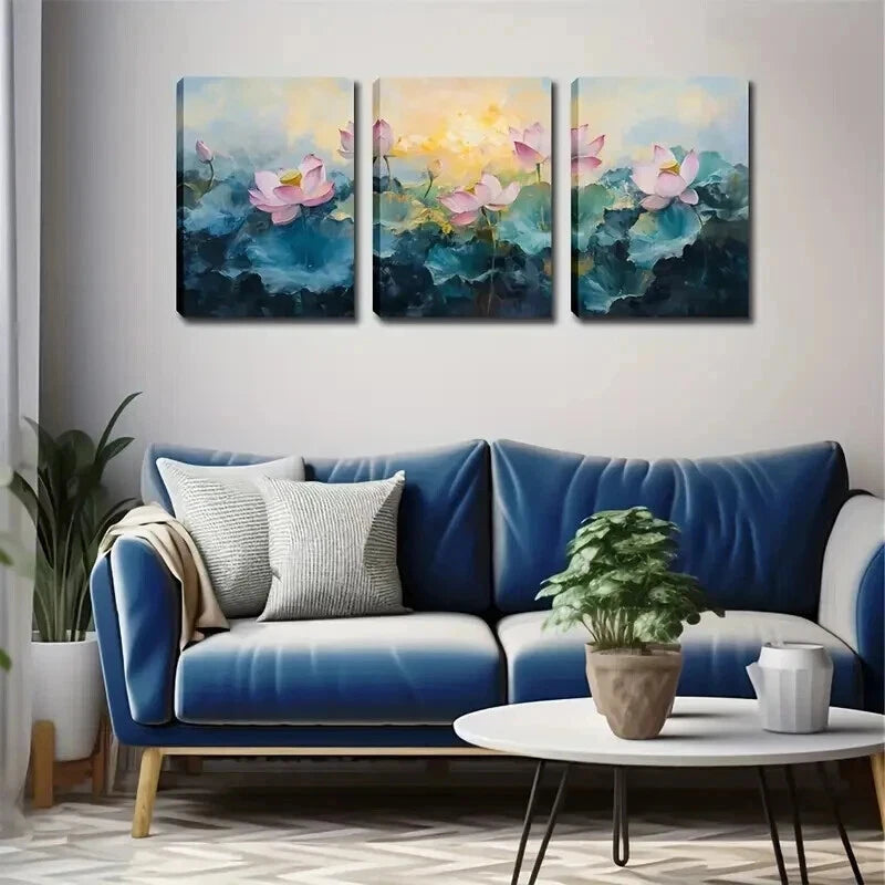 3pcs Pink & Blue Serene Nature Scene Perfect Wall Art Set Canvas Framed 50x70cm - High Quality Print 100% Australian Made Wall Canvas Ready to Hang - Bella Home Decor