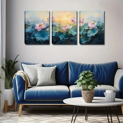 3pcs Pink & Blue Serene Nature Scene Perfect Wall Art Set Canvas Framed 50x70cm - High Quality Print 100% Australian Made Wall Canvas Ready to Hang - Bella Home Decor