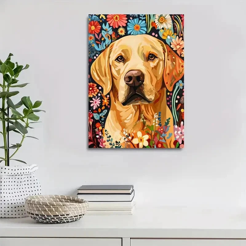 Flowers and Plants Cute Labrador Retriever Painting 40x60cm Metal Print Ready to Hang