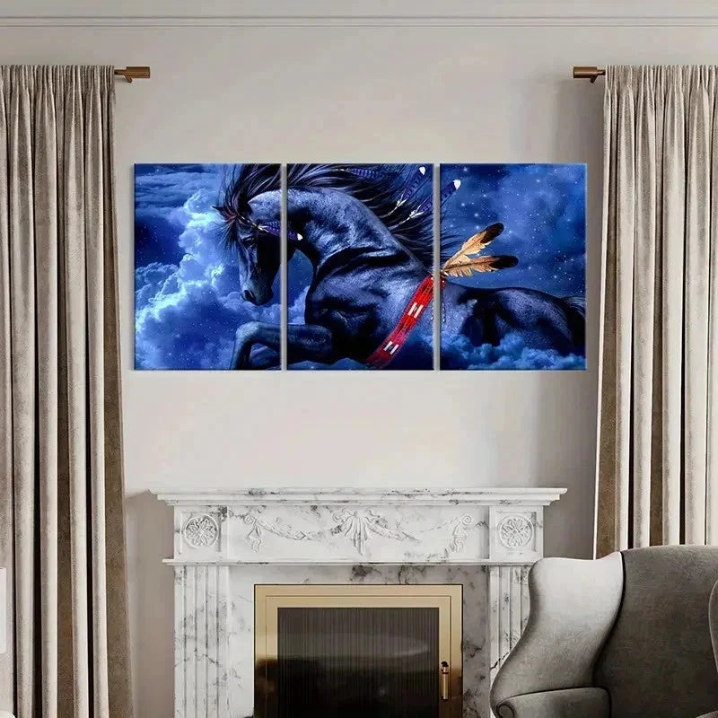 3pcs Red Indians Horse Modern Decoration Wall Art Set Canvas Framed 50x70cm - High Quality Print 100% Australian Made Wall Canvas Ready to Hang