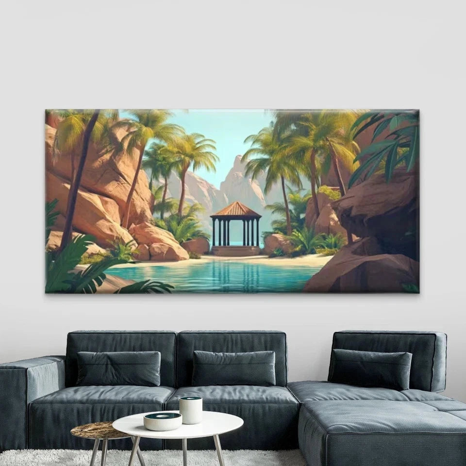 Tropical Island Style Landscape Wall Art Canvas Office Home Room Framed 120x60cm
