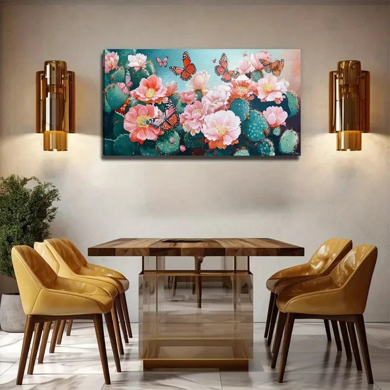 Cactus Butterfly Perfect Wall Art Canvas Office Home Room Framed 120x60cm