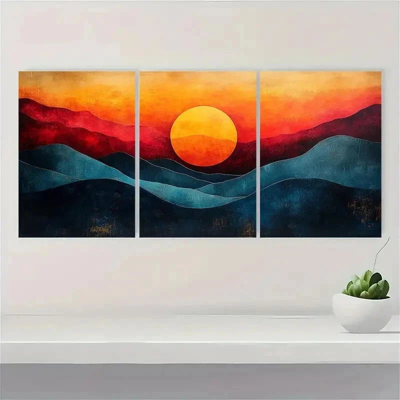 3pcs Modern Abstract Sunset Geometric Perfect Wall Art Set Canvas Framed 50x70cm - High Quality Print 100% Australian Made Wall Canvas Ready to Hang - Bella Home Decor