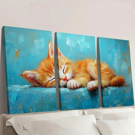 .3pcs Cute Cat Orange Kitten KO   Wall Art Set Canvas Framed 60x90cm - High Quality Print 100% Australian Made Wall Canvas Ready to Hang