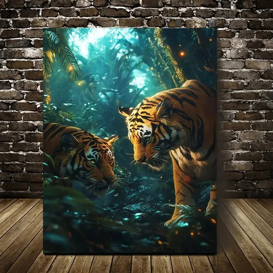 Beautiful Cyberpunk Tiger Jungle Painting 40x60cm Metal Print Ready to Hang - Bella Home Decor
