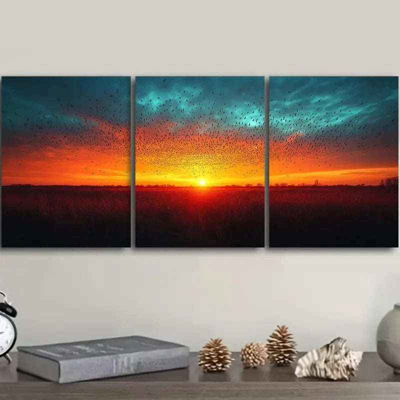 3pcs Bird Flock at Sunset Painting Wall Art Set Canvas Framed 40x60cm - High Quality Print 100% Australian Made Wall Canvas Ready to Hang - Bella Home Decor