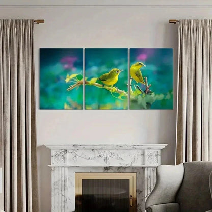 3pcs Vibrant Green Birds on Branch Wall Art Set Canvas Framed 60x90cm - High Quality Print 100% Australian Made Wall Canvas Ready to Hang