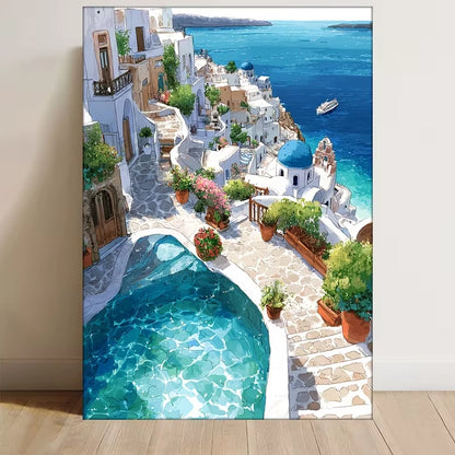 Santorini, Greece Mediterranean Landscape Metal Print Ready to Hang