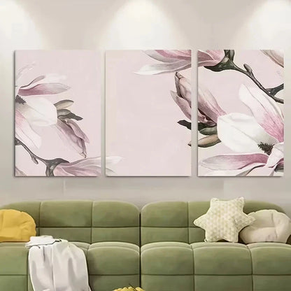 3pcs Light Pink Magnolia Blossom Wall Art Set Canvas Framed 60x90cm - High Quality Print 100% Australian Made Wall Canvas Ready to Hang