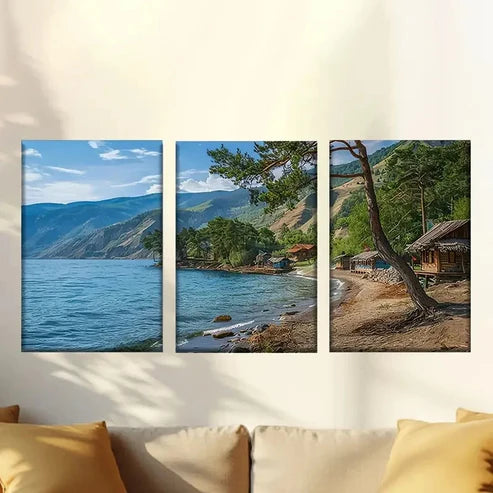 3pcs Interesting Island Hut Wall Art Set Canvas Unframed – High Quality Print 100% Australian Made Wall Canvas