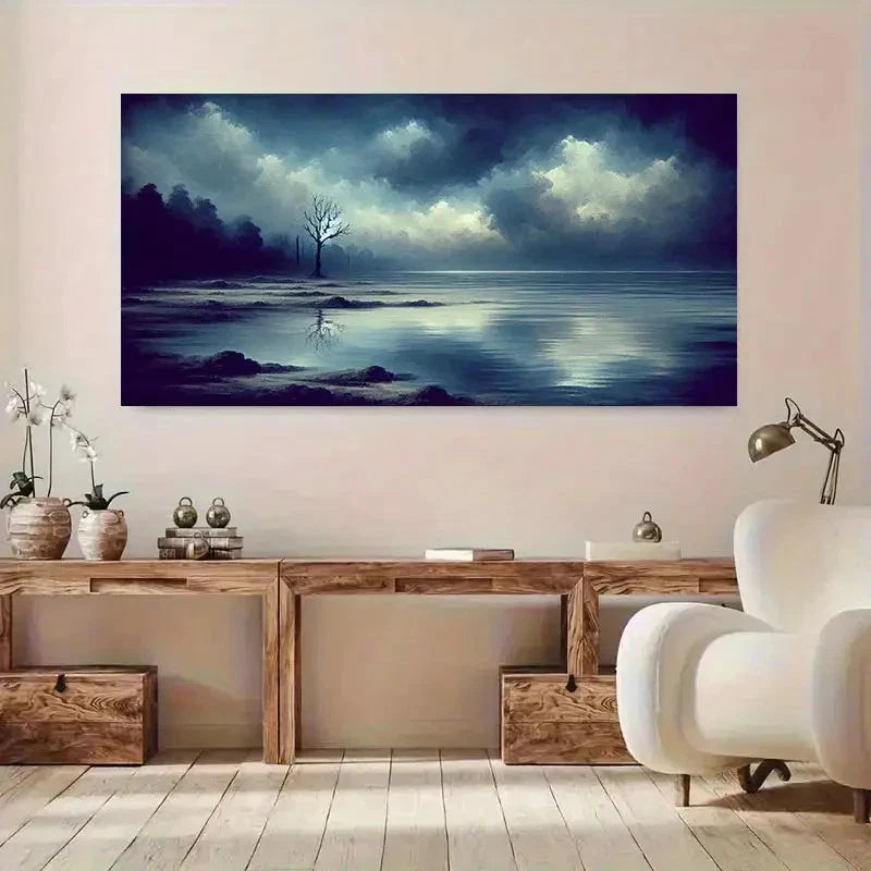 Serene Lake Forest Night Sky Wall Art Canvas Office Home Room Framed 120x60cm
