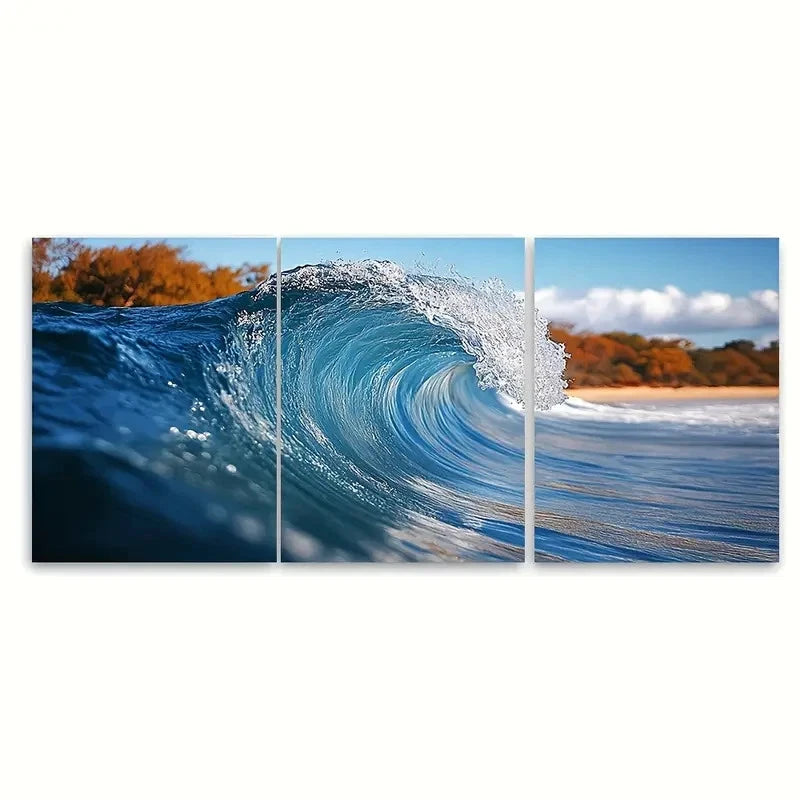 3pcs Wave Ocean Stunning Australian Seascape  Wall Art Set Canvas Framed 60x90cm - High Quality Print 100% Australian Made Wall Canvas Ready to Hang - Bella Home Decor