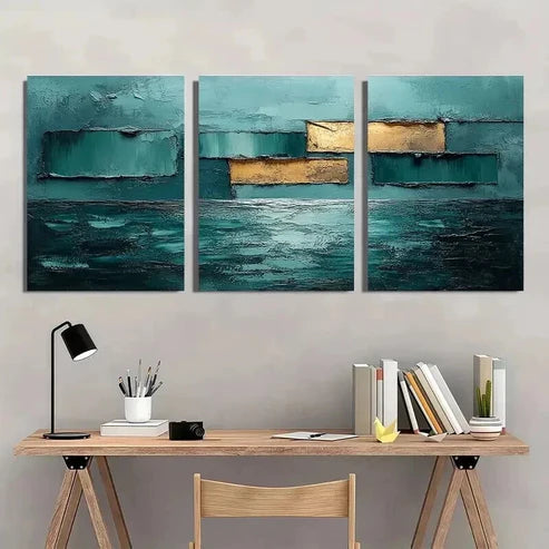 3pcs Teal Golden and Blue Tone Decoration Wall Art Canvas Unframed - High Quality Print 100% Australian Made Wall Canvas