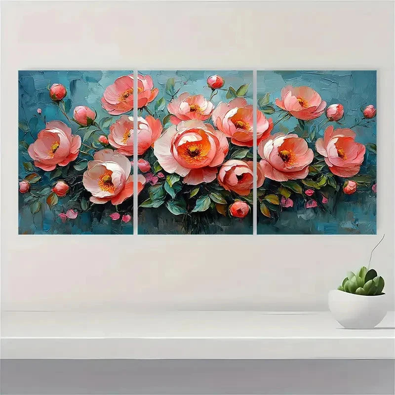 3pcs Roses Impasto Painting Roses RR   Wall Art Set Canvas Framed 40x60cm - High Quality Print 100% Australian Made Wall Canvas Ready to Hang
