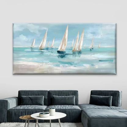 Nautical Sailing Boats on Sea Wall Art Canvas Office Home Room Framed 120x60cm