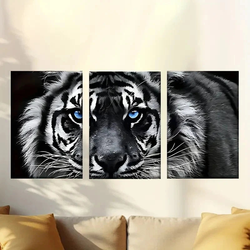 3pcs A white tiger with blue eyes Wall Art Set Canvas Framed 40x60cm - High Quality Print 100% Australian Made Wall Canvas Ready to Hang - Bella Home Decor