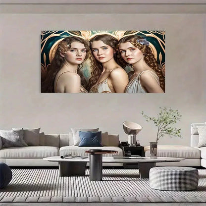 Three Exquisite Girls' Artistic Wall Art Canvas Office Home Room Framed 120x60cm