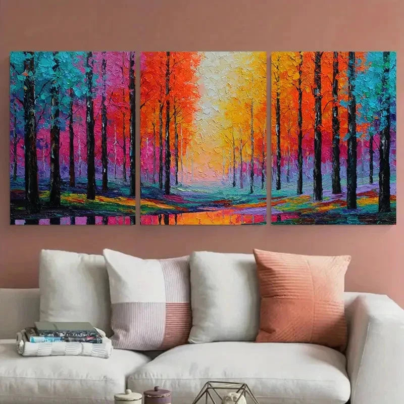 3pcs Autumn Sunset Forest Nature Perfect  Wall Art Set Canvas Framed 40x60cm - High Quality Print 100% Australian Made Wall Canvas Ready to Hang - Bella Home Decor