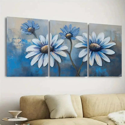 3pcs Blue Daisies Wall Art Set Canvas Framed 40x60cm - High Quality Print 100% Australian Made Wall Canvas Ready to Hang - Bella Home Decor